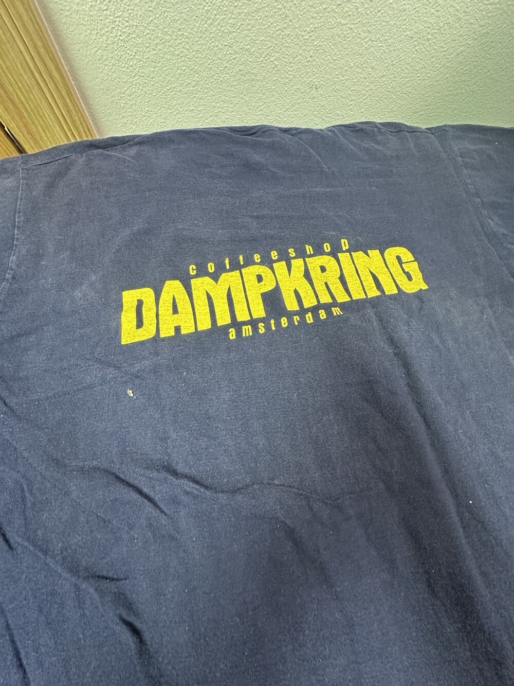 Vintage Dampkring Coffeeshop Amsterdam T-Shirt Faded Navy Blue Men's Large